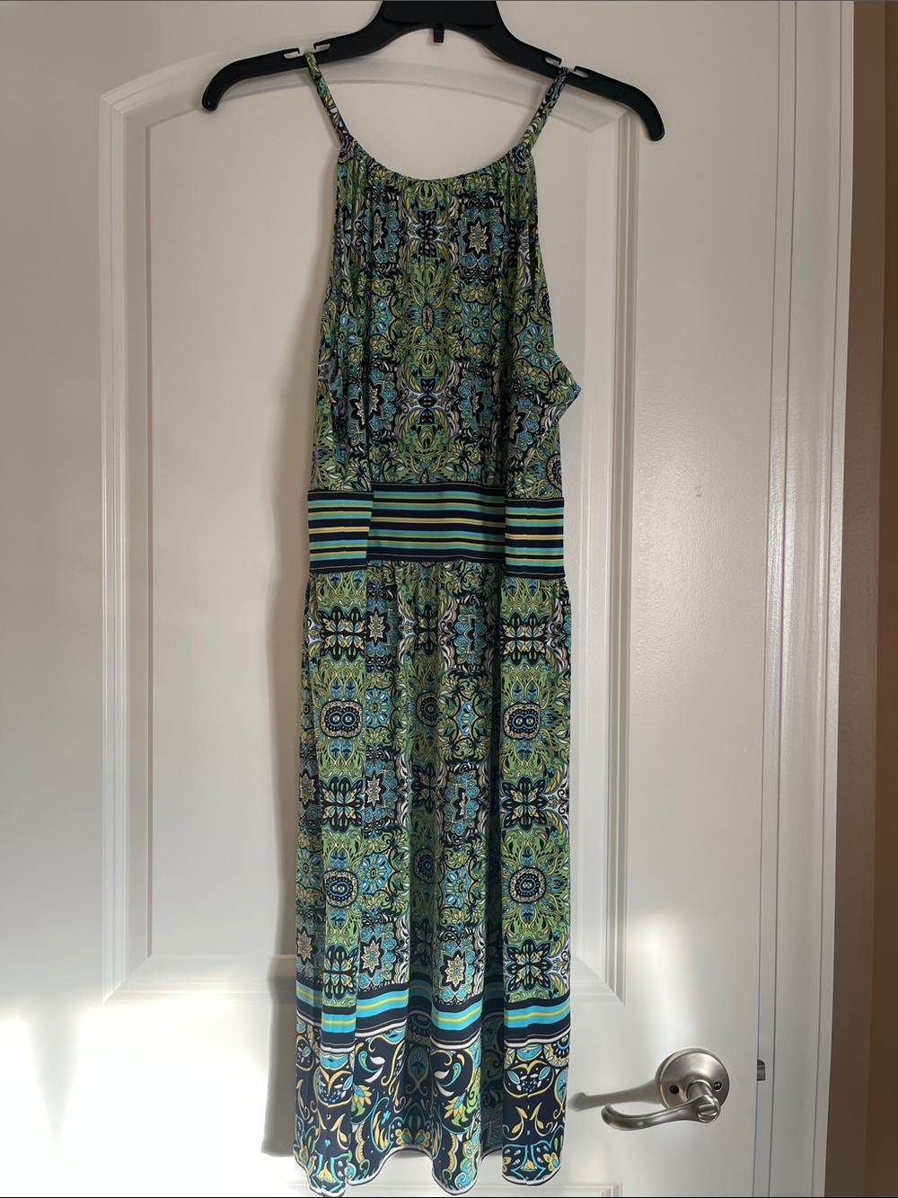 London Times Green and Blue Printed Maxi Dress